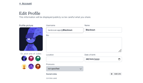 Edit Hardcover Profile - Blacksun